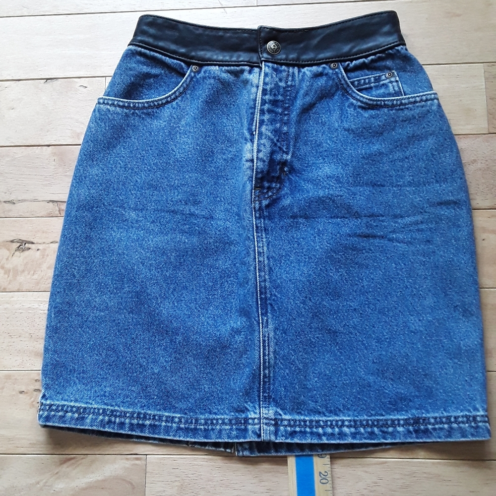 Harley Davidson Leather Denim Mini Skirt - Picture 2 of 7
